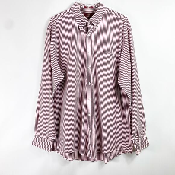 NORDSTROM Classic Red Striped Button-Down Collared Dress Shirt - Picture 5 of 10